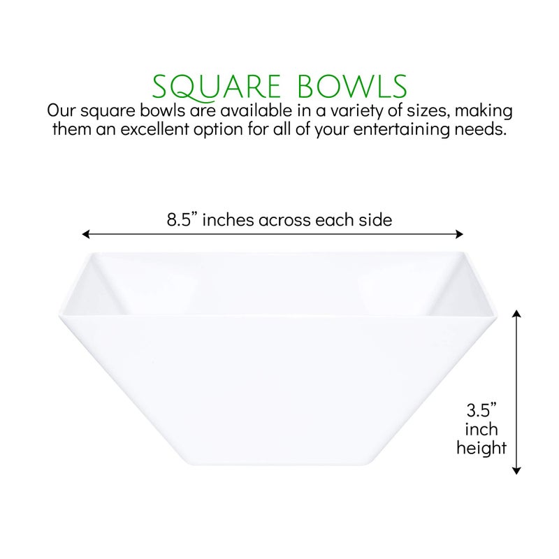 PLASTICPRO Disposable Square Plastic Medium White Serving Bowls Extra Heavy Duty for Party's Snack or Salad Bowl, Elegant Pack of 4 - Image 2